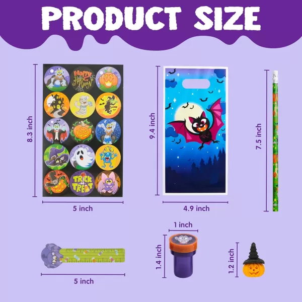 imageJOYIN 144 Pieces 24 Pack Assorted Halloween Themed Stationery Kids Gift Set Trick Treat Price Party Favor Toy Including Halloween Pencils Rulers Stickers Stamps and Erasers in Trick or Treat Bags
