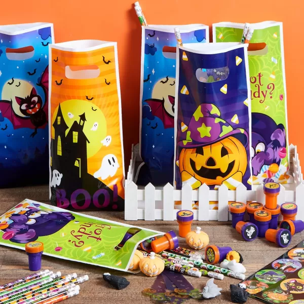imageJOYIN 144 Pieces 24 Pack Assorted Halloween Themed Stationery Kids Gift Set Trick Treat Price Party Favor Toy Including Halloween Pencils Rulers Stickers Stamps and Erasers in Trick or Treat Bags