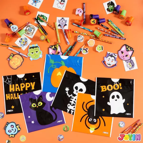 imageJOYIN 168 Pcs 24 Pack Assorted Halloween Art and Craft Stationery Kids Gift Set Trick or Treat Party Favor Toy Including Halloween Bag Notepads Stamps Pencils Stickers and Temporary Tattoos
