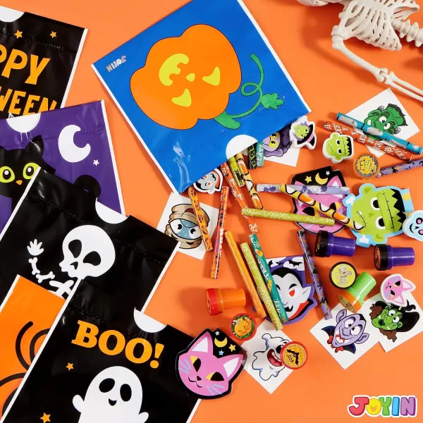 imageJOYIN 168 Pcs 24 Pack Assorted Halloween Art and Craft Stationery Kids Gift Set Trick or Treat Party Favor Toy Including Halloween Bag Notepads Stamps Pencils Stickers and Temporary Tattoos