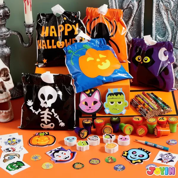 imageJOYIN 168 Pcs 24 Pack Assorted Halloween Art and Craft Stationery Kids Gift Set Trick or Treat Party Favor Toy Including Halloween Bag Notepads Stamps Pencils Stickers and Temporary Tattoos