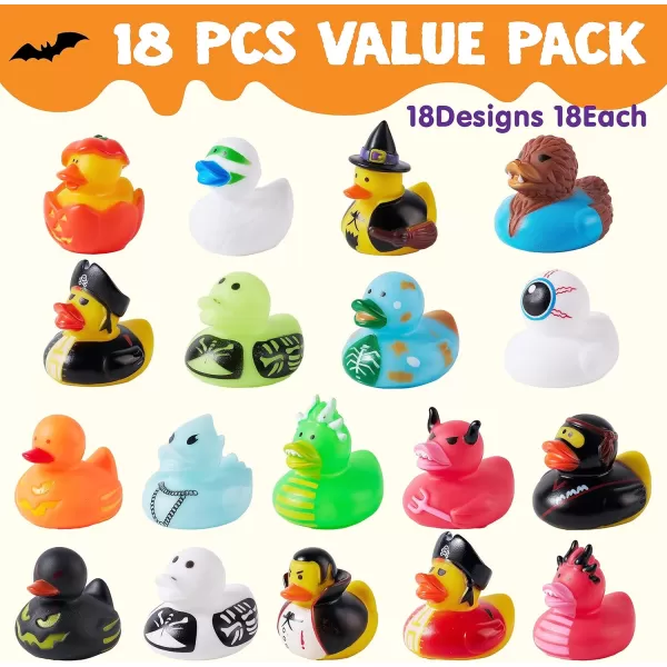 imageJOYIN 18 PCS Halloween Rubber Ducks Halloween Ducks for Halloween Party Favors Decorations Rubber Duckies Baby Bath Toys for Goodie Bag Fillers School Classroom Carnival Game Prizes