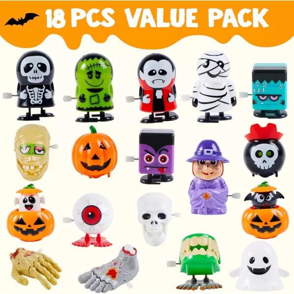 imageJOYIN 18 PCS Halloween Wind Up Toys for Kids Gift Trick or Treats Windup Toys Bulk for Halloween Goodie Bag Fillers Halloween Party Favors Decorations Classroom Prizes Fidget Toys