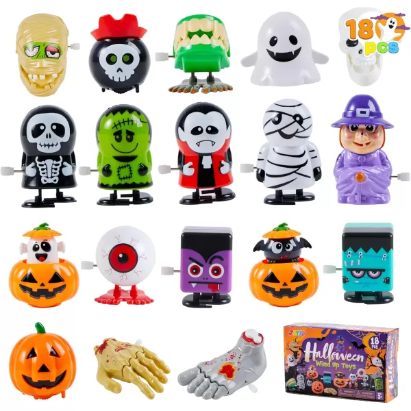 imageJOYIN 18 PCS Halloween Wind Up Toys for Kids Gift Trick or Treats Windup Toys Bulk for Halloween Goodie Bag Fillers Halloween Party Favors Decorations Classroom Prizes Fidget Toys