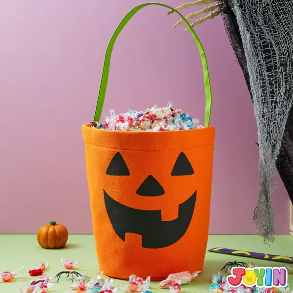 imageJOYIN 2 PCS Halloween Trick or Treat Bags 6 X 9 Orange Pumpkin Candy Bucket for Trick or Treating Black Reusable Bat Goody Tote Bucket Portable Felt Baskets for Kids Halloween Party Favor Supplies