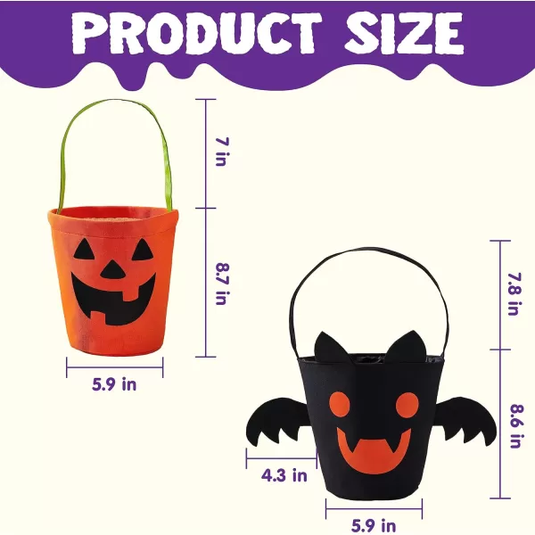 imageJOYIN 2 PCS Halloween Trick or Treat Bags 6 X 9 Orange Pumpkin Candy Bucket for Trick or Treating Black Reusable Bat Goody Tote Bucket Portable Felt Baskets for Kids Halloween Party Favor Supplies