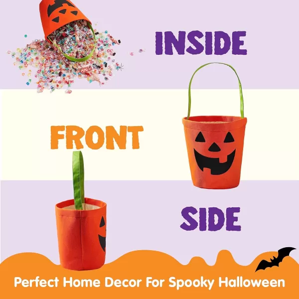 imageJOYIN 2 PCS Halloween Trick or Treat Bags 6 X 9 Orange Pumpkin Candy Bucket for Trick or Treating Black Reusable Bat Goody Tote Bucket Portable Felt Baskets for Kids Halloween Party Favor Supplies