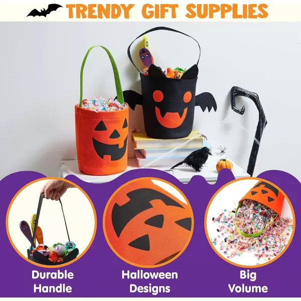 imageJOYIN 2 PCS Halloween Trick or Treat Bags 6 X 9 Orange Pumpkin Candy Bucket for Trick or Treating Black Reusable Bat Goody Tote Bucket Portable Felt Baskets for Kids Halloween Party Favor Supplies