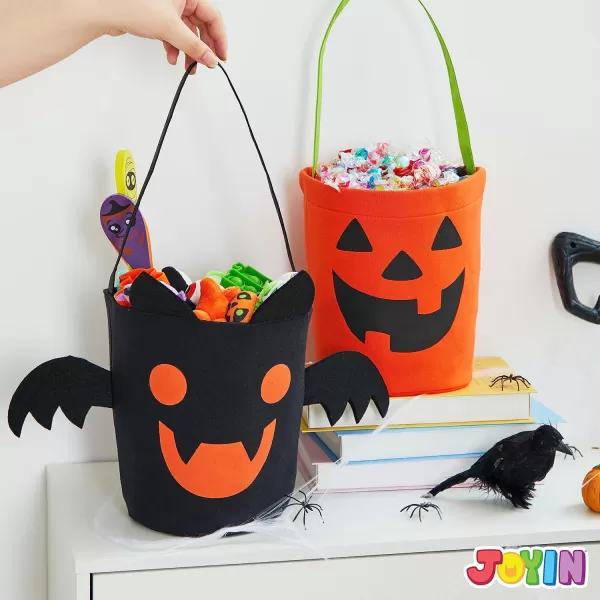 imageJOYIN 2 PCS Halloween Trick or Treat Bags 6 X 9 Orange Pumpkin Candy Bucket for Trick or Treating Black Reusable Bat Goody Tote Bucket Portable Felt Baskets for Kids Halloween Party Favor Supplies