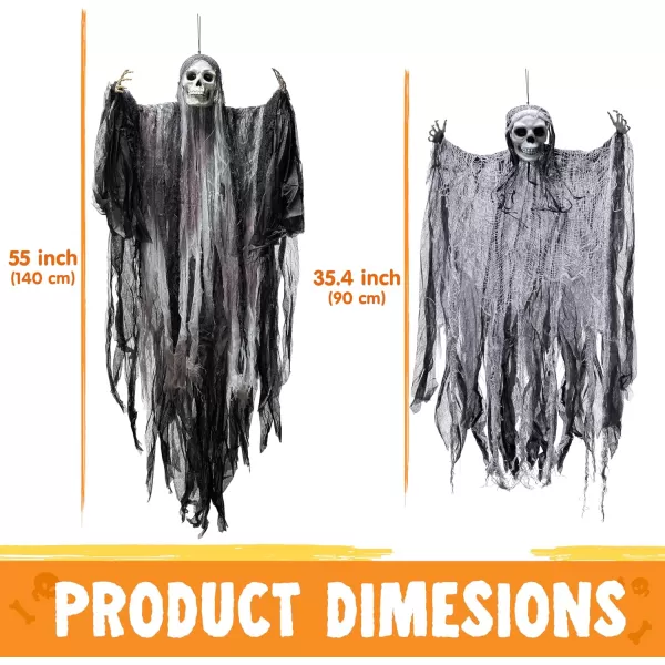 imageJOYIN 2 Pcs Halloween Hanging Grim Reaper Decorations Outdoor 53 and 315quot Halloween Hanging Skeleton Ghosts Scary Decor for Yard Patio Outside Lawn Garden Haunted House Prop Party Supplies