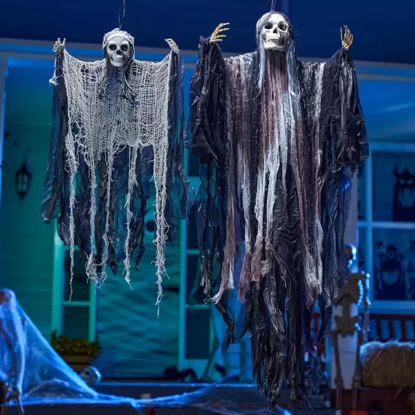 imageJOYIN 2 Pcs Halloween Hanging Grim Reaper Decorations Outdoor 53 and 315quot Halloween Hanging Skeleton Ghosts Scary Decor for Yard Patio Outside Lawn Garden Haunted House Prop Party Supplies