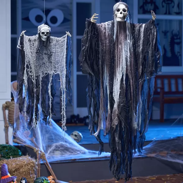 imageJOYIN 2 Pcs Halloween Hanging Grim Reaper Decorations Outdoor 53 and 315quot Halloween Hanging Skeleton Ghosts Scary Decor for Yard Patio Outside Lawn Garden Haunted House Prop Party Supplies