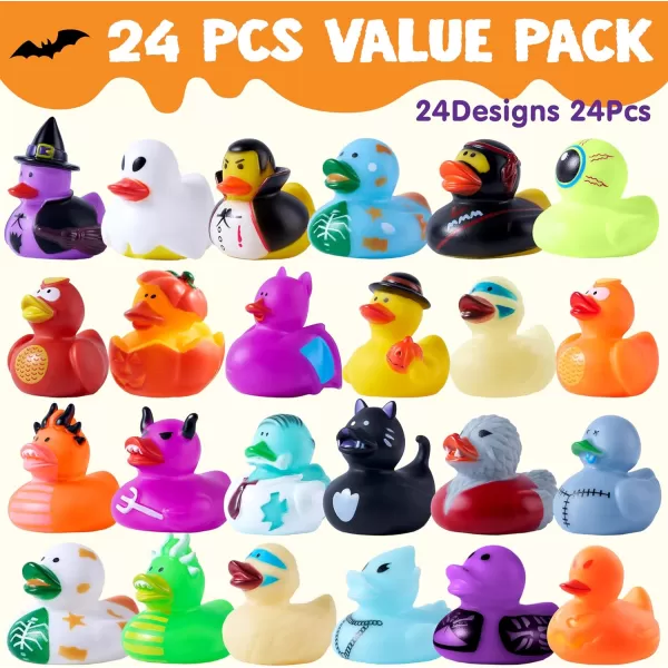 imageJOYIN 24 PCS Halloween Rubber Ducks Halloween Ducks Toys for Trick or Treating Goodie Bag Fillers Bathtub Toys Duckies for Halloween Party Favors Decorations School Classroom Game Prizes