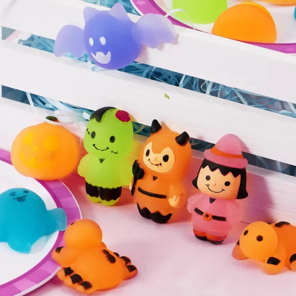 imageJOYIN 24 PCS Halloween Squishy Toy Mochi Toy Glow in The Dark Design Stress Relief Mochi for Halloween Party Favor Decoration Halloween Goody Bags Filler Kids Birthday Gifts
