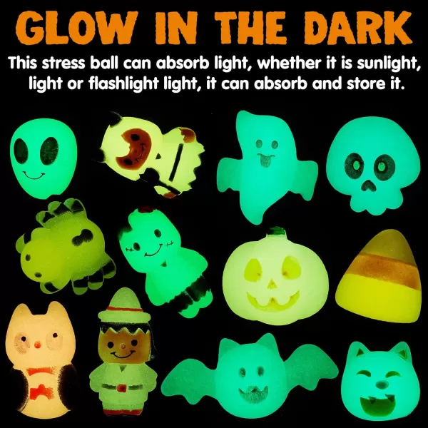 imageJOYIN 24 PCS Halloween Squishy Toy Mochi Toy Glow in The Dark Design Stress Relief Mochi for Halloween Party Favor Decoration Halloween Goody Bags Filler Kids Birthday Gifts