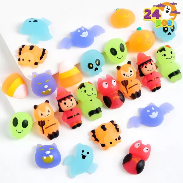 imageJOYIN 24 PCS Halloween Squishy Toy Mochi Toy Glow in The Dark Design Stress Relief Mochi for Halloween Party Favor Decoration Halloween Goody Bags Filler Kids Birthday Gifts