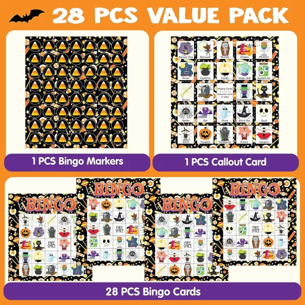 imageJOYIN 28 Players Halloween Bingo Cards Set Halloween Bingo Game for School Classroom Family Group Activities Halloween Party Supplies Adults Kids Indoor Board Games