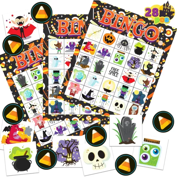 imageJOYIN 28 Players Halloween Bingo Cards Set Halloween Bingo Game for School Classroom Family Group Activities Halloween Party Supplies Adults Kids Indoor Board Games