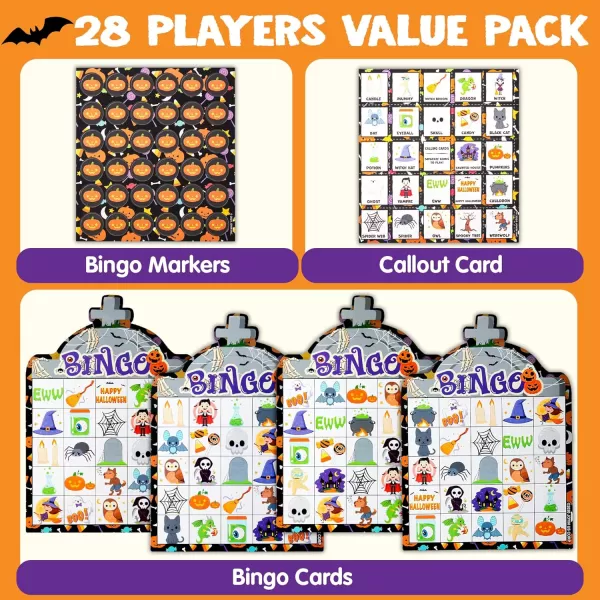 imageJOYIN 28 Players Halloween Bingo Game Cards for Kids Halloween Bingo Cards for Classroom School Family Group Activities Halloween Party Adults Kids Indoor Card Games