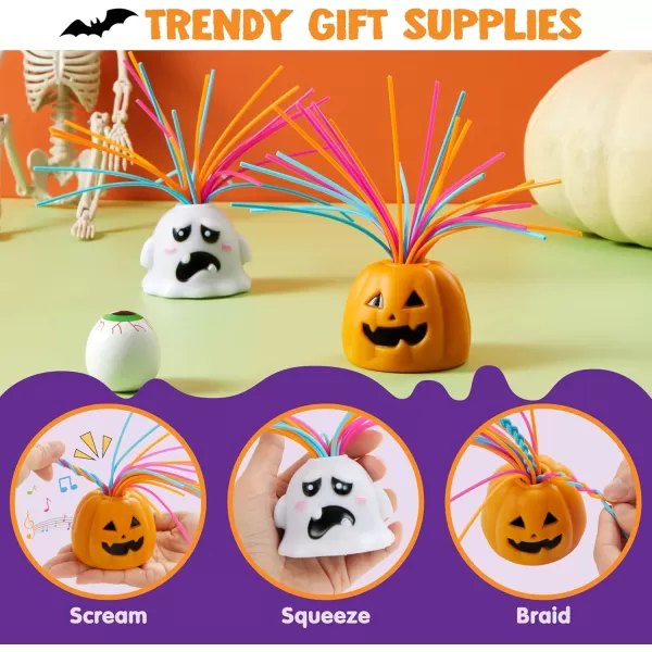 imageJOYIN 2PCS Halloween Screaming Monster Toys for Stress Relief Hair Pulling to Different Screams Novelty Anti Anxiety Fidget Toys Trick or Treats Stretchy Sensory Squishy Toys Party Favors