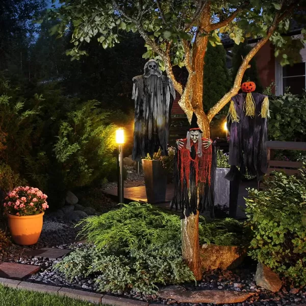 imageJOYIN 3 Pack 35 Hanging Ghosts Witch Pumpkin Decor Hanging Halloween Decorations Outdoor Halloween Decor Scary Flying Witch Grim Reapers Haunted House Front Porch Decor Yard Garden Lawn Party