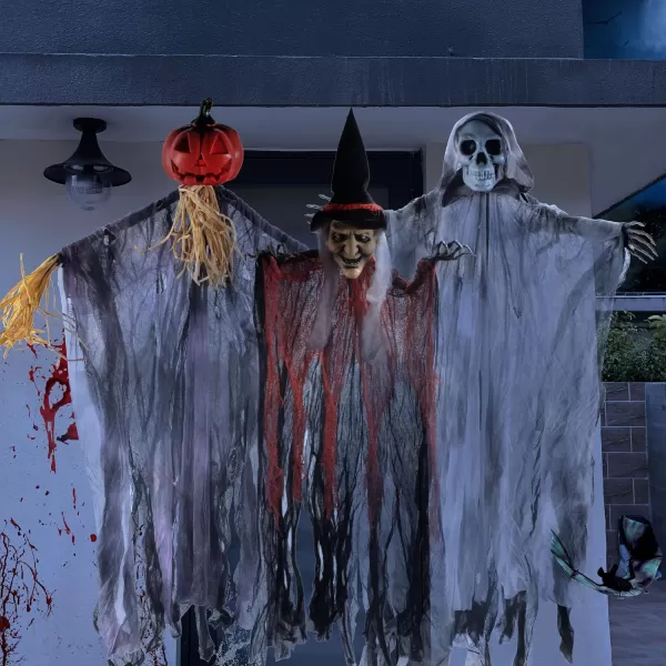 imageJOYIN 3 Pack 35 Hanging Ghosts Witch Pumpkin Decor Hanging Halloween Decorations Outdoor Halloween Decor Scary Flying Witch Grim Reapers Haunted House Front Porch Decor Yard Garden Lawn Party