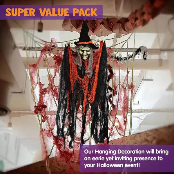 imageJOYIN 3 Pack 35 Hanging Ghosts Witch Pumpkin Decor Hanging Halloween Decorations Outdoor Halloween Decor Scary Flying Witch Grim Reapers Haunted House Front Porch Decor Yard Garden Lawn Party