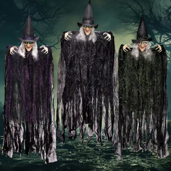 imageJOYIN 3 Pcs 35quot Flying Witch Halloween Decorations Outdoor Indoor Halloween Witch Decor Hanging Witch Haunted House Flying Witch Halloween Decor on Broom Lawn Garden Yard Life Size