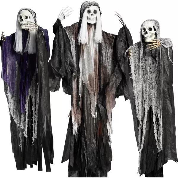 imageJOYIN 3 Pcs Halloween Hanging Grim Reapers Purple and Grary 47 Gray Gradient 63 Halloween Skeleton Flying Ghost for Halloween Outdoor Decoration Haunted Haunted House PropParty Decor