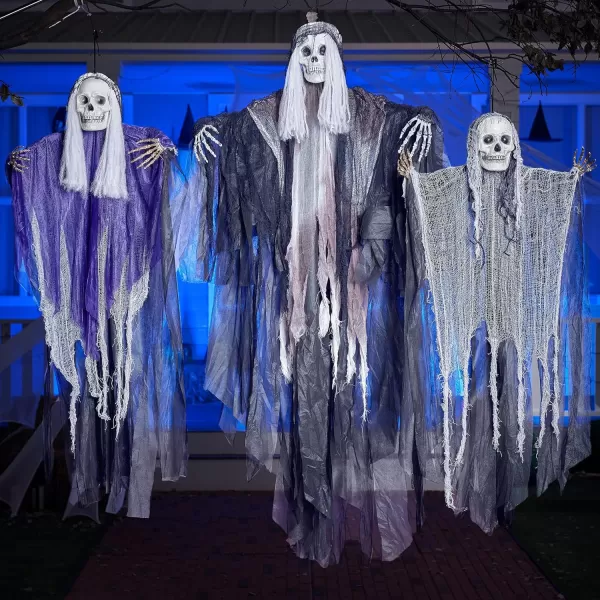 imageJOYIN 3 Pcs Halloween Hanging Grim Reapers Purple and Grary 47 Gray Gradient 63 Halloween Skeleton Flying Ghost for Halloween Outdoor Decoration Haunted Haunted House PropParty Decor