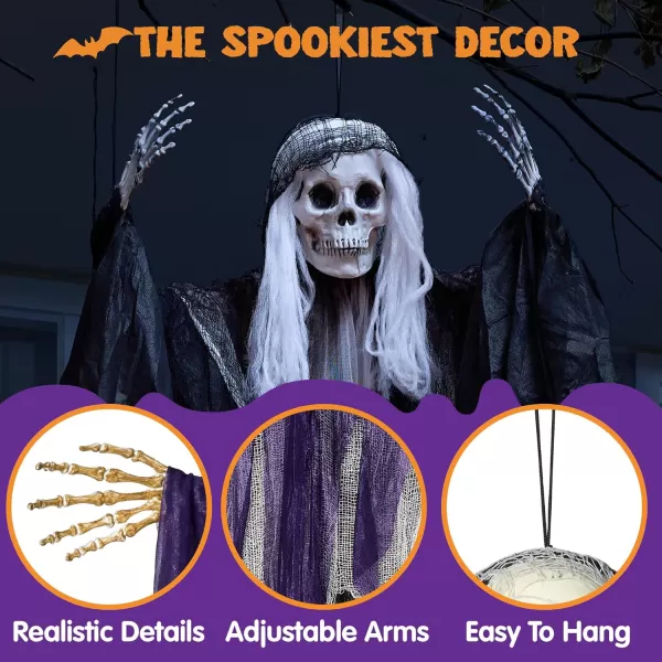 imageJOYIN 3 Pcs Halloween Hanging Grim Reapers Purple and Grary 47 Gray Gradient 63 Halloween Skeleton Flying Ghost for Halloween Outdoor Decoration Haunted Haunted House PropParty Decor