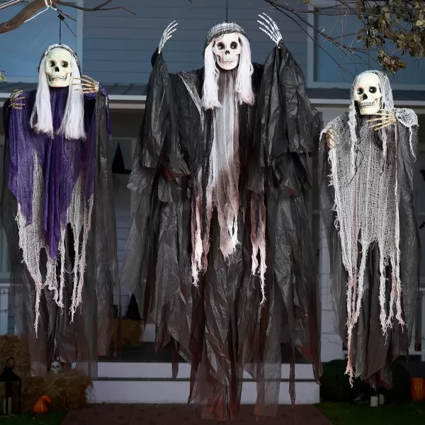 imageJOYIN 3 Pcs Halloween Hanging Grim Reapers Purple and Grary 47 Gray Gradient 63 Halloween Skeleton Flying Ghost for Halloween Outdoor Decoration Haunted Haunted House PropParty Decor