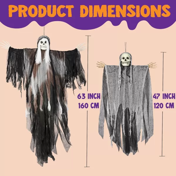 imageJOYIN 3 Pcs Halloween Hanging Grim Reapers Purple and Grary 47 Gray Gradient 63 Halloween Skeleton Flying Ghost for Halloween Outdoor Decoration Haunted Haunted House PropParty Decor