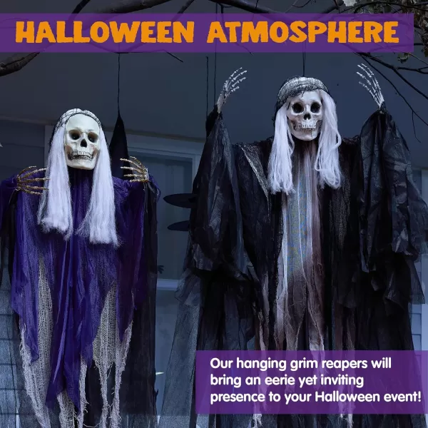 imageJOYIN 3 Pcs Halloween Hanging Grim Reapers Purple and Grary 47 Gray Gradient 63 Halloween Skeleton Flying Ghost for Halloween Outdoor Decoration Haunted Haunted House PropParty Decor
