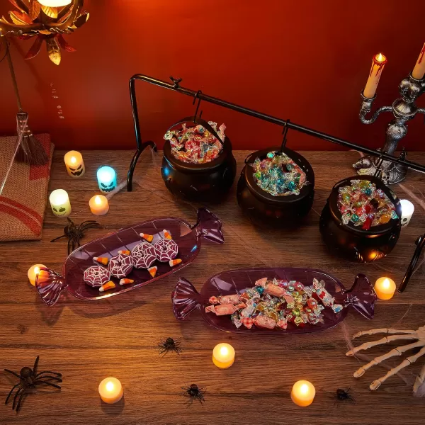 imageJOYIN 3 Witches Cauldron Serving Bowls 2 Purple Candy Discs a Black Metal Shelf with 3 Hooks 6 PCS Halloween Party Decoration Set Black Plastic Candy Bucket Cauldron Bowls