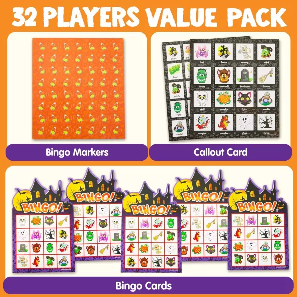 imageJOYIN 32 Players Halloween Bingo Game Kids Bingo Cards Set for Large Group School Classroom Family Activities Halloween Party Games Halloween Party Supplies Card Game