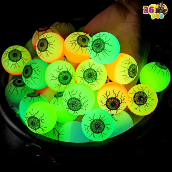 imageJOYIN 36 PCS Halloween Glow Eyeball Bouncy Ball Glow in The Dark Bouncing Balls for Halloween Party Favors Glowing Bounce Ball for Party Decorations School Classroom Game Prizes Kids Gift