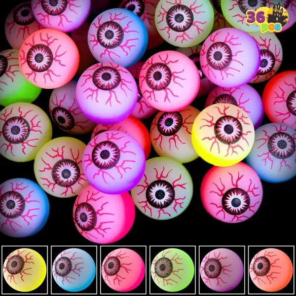 imageJOYIN 36 PCS Halloween Glow Eyeball Bouncy Ball Glow in The Dark Bouncing Balls for Halloween Party Favors Glowing Bounce Ball for Party Decorations School Classroom Game Prizes Kids Gift