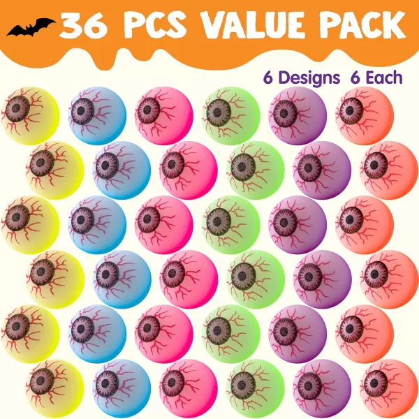 imageJOYIN 36 PCS Halloween Glow Eyeball Bouncy Ball Glow in The Dark Bouncing Balls for Halloween Party Favors Glowing Bounce Ball for Party Decorations School Classroom Game Prizes Kids Gift