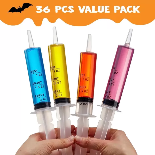 imageJOYIN 36 PCs 60ml Charge Plastic Syringes 2 oz Reusable Container Tubes with Caps ampamp Individually Wrapped EasyGrip Caps for Halloween Party Favor