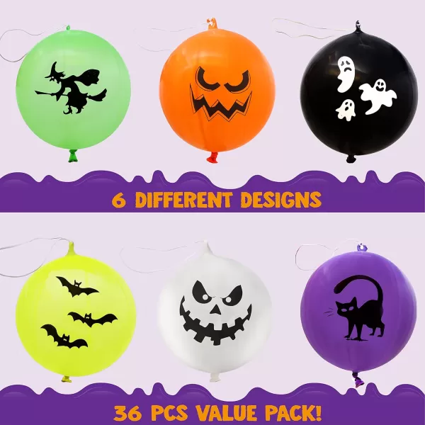 imageJOYIN 36 Pieces Halloween Punch Balloons for Halloween Punching Balloon Party Favor Supplies Decorations Trick or Treat Toys Halloween School Classroom Game