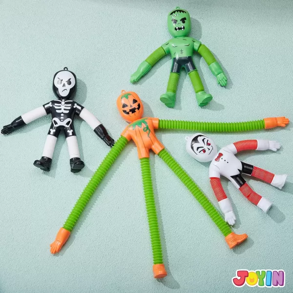 imageJOYIN 4 PCS Halloween Sensory Stretchy Fidget Toys Stress Relief Telescopic Pop Tube Toys Halloween Party Favors Children Gift Frankenstein Pumpkin Skeleton Vampire Kids Autisms