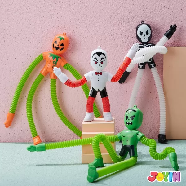 imageJOYIN 4 PCS Halloween Sensory Stretchy Fidget Toys Stress Relief Telescopic Pop Tube Toys Halloween Party Favors Children Gift Frankenstein Pumpkin Skeleton Vampire Kids Autisms