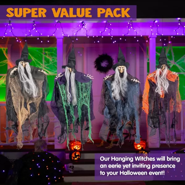 imageJOYIN 4 Pcs 196 Witch Halloween Decorations Outdoor Indoor Halloween Witch Decor Hanging Flying Witch Haunted House Large Cute Witch Lawn Garden Yard