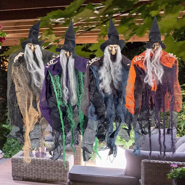 imageJOYIN 4 Pcs 196 Witch Halloween Decorations Outdoor Indoor Halloween Witch Decor Hanging Flying Witch Haunted House Large Cute Witch Lawn Garden Yard