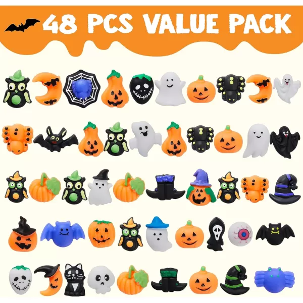 imageJOYIN 48 PCS Halloween Mochi Squishy Toys Mini Squishy Toy Cute Squeeze Toy Stress Reliever Anxiety for Kids Gift Halloween Party Favors Goodie Bags Stuffers Classroom Game Prizes