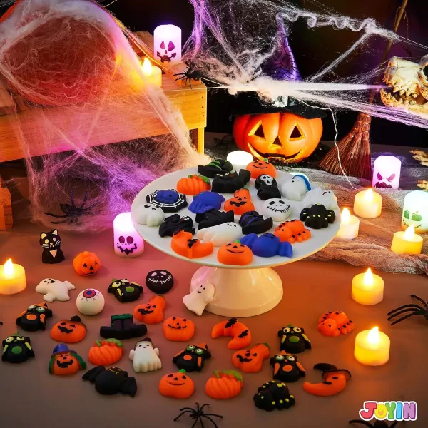 imageJOYIN 48 PCS Halloween Mochi Squishy Toys Mini Squishy Toy Cute Squeeze Toy Stress Reliever Anxiety for Kids Gift Halloween Party Favors Goodie Bags Stuffers Classroom Game Prizes