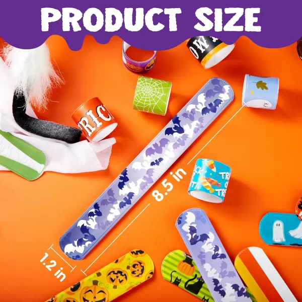 imageJOYIN 48 PCS Halloween Slap Bracelets for Kids Halloween Party Favors Friendship Bracelets Bulk Girls Boys Gifts Trick or Treats Party Decorations Snap Bracelet Classroom Exchange Prizes