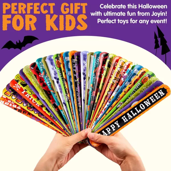 imageJOYIN 48 PCS Halloween Slap Bracelets for Kids Halloween Party Favors Friendship Bracelets Bulk Girls Boys Gifts Trick or Treats Party Decorations Snap Bracelet Classroom Exchange Prizes