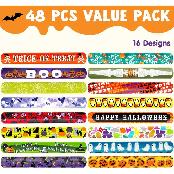 imageJOYIN 48 PCS Halloween Slap Bracelets for Kids Halloween Party Favors Friendship Bracelets Bulk Girls Boys Gifts Trick or Treats Party Decorations Snap Bracelet Classroom Exchange Prizes